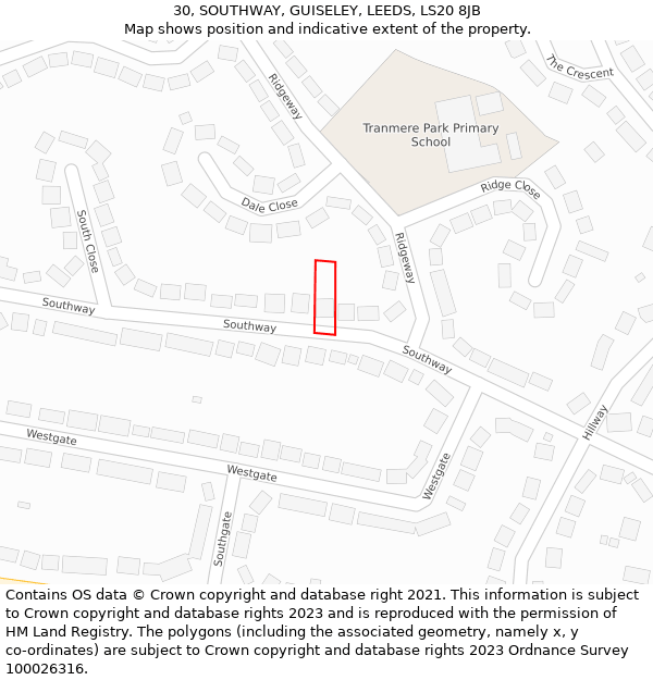 30, SOUTHWAY, GUISELEY, LEEDS, LS20 8JB: Location map and indicative extent of plot