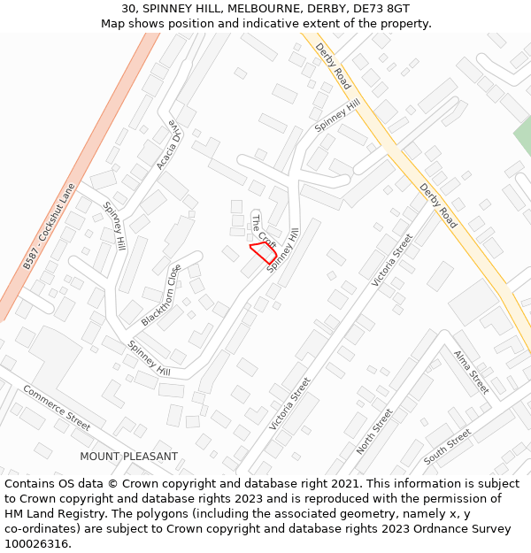 30, SPINNEY HILL, MELBOURNE, DERBY, DE73 8GT: Location map and indicative extent of plot