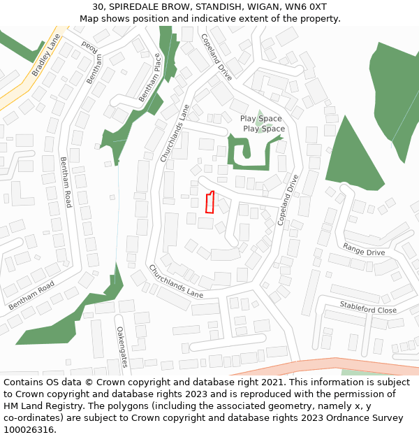 30, SPIREDALE BROW, STANDISH, WIGAN, WN6 0XT: Location map and indicative extent of plot