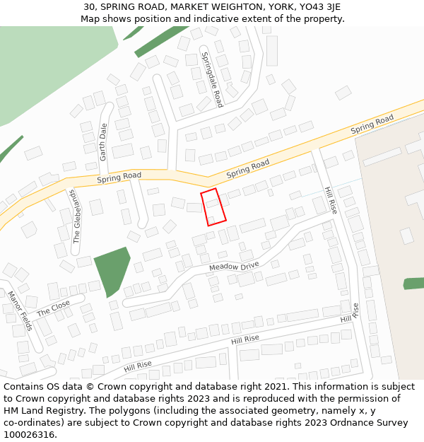 30, SPRING ROAD, MARKET WEIGHTON, YORK, YO43 3JE: Location map and indicative extent of plot