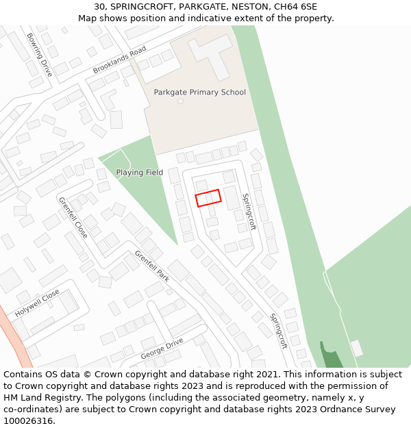 30, SPRINGCROFT, PARKGATE, NESTON, CH64 6SE: Location map and indicative extent of plot