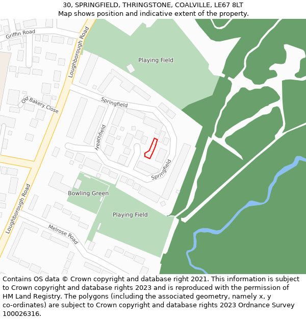 30, SPRINGFIELD, THRINGSTONE, COALVILLE, LE67 8LT: Location map and indicative extent of plot