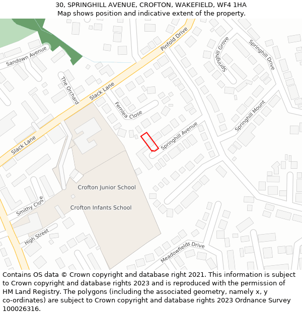 30, SPRINGHILL AVENUE, CROFTON, WAKEFIELD, WF4 1HA: Location map and indicative extent of plot