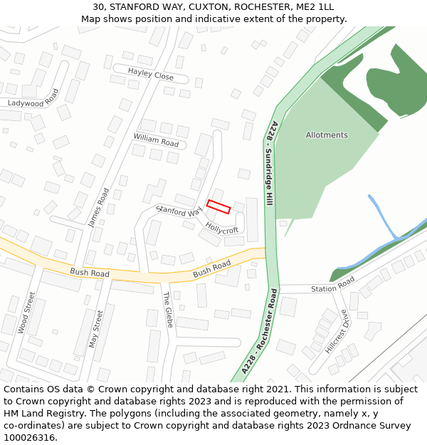 30, STANFORD WAY, CUXTON, ROCHESTER, ME2 1LL: Location map and indicative extent of plot