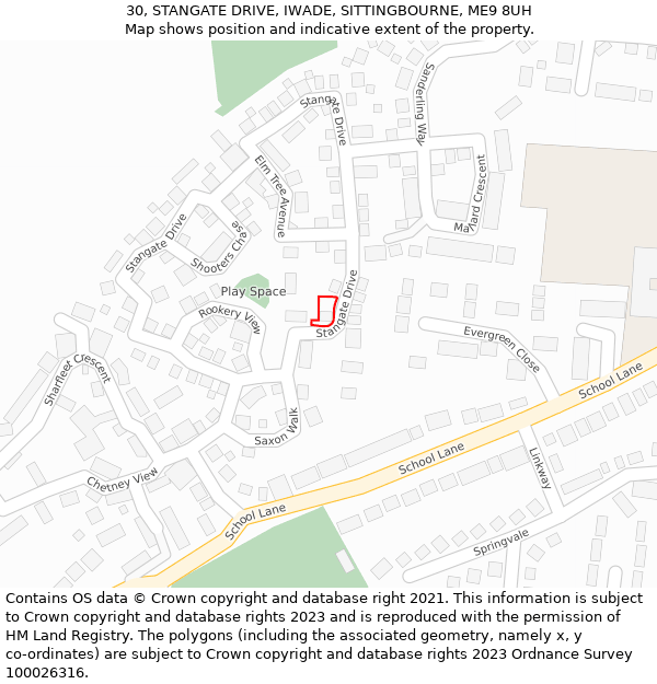 30, STANGATE DRIVE, IWADE, SITTINGBOURNE, ME9 8UH: Location map and indicative extent of plot