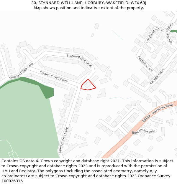 30, STANNARD WELL LANE, HORBURY, WAKEFIELD, WF4 6BJ: Location map and indicative extent of plot