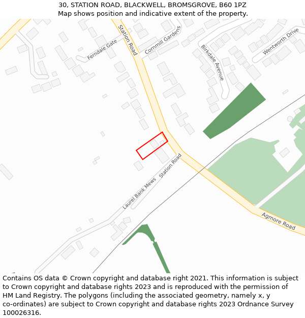 30, STATION ROAD, BLACKWELL, BROMSGROVE, B60 1PZ: Location map and indicative extent of plot