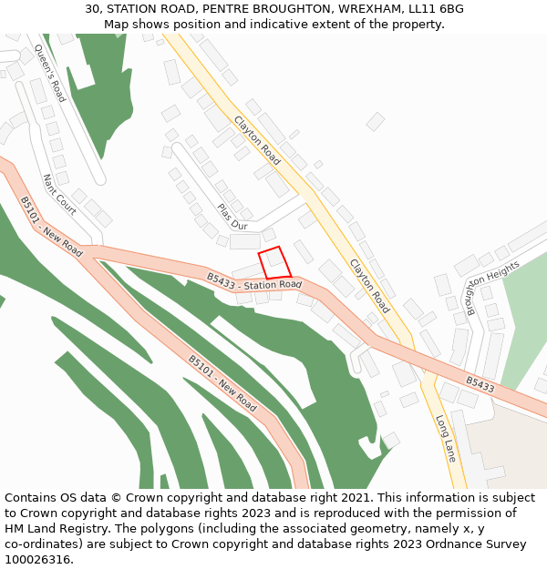 30, STATION ROAD, PENTRE BROUGHTON, WREXHAM, LL11 6BG: Location map and indicative extent of plot