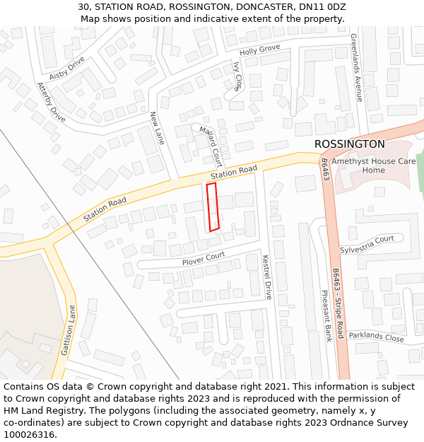 30, STATION ROAD, ROSSINGTON, DONCASTER, DN11 0DZ: Location map and indicative extent of plot