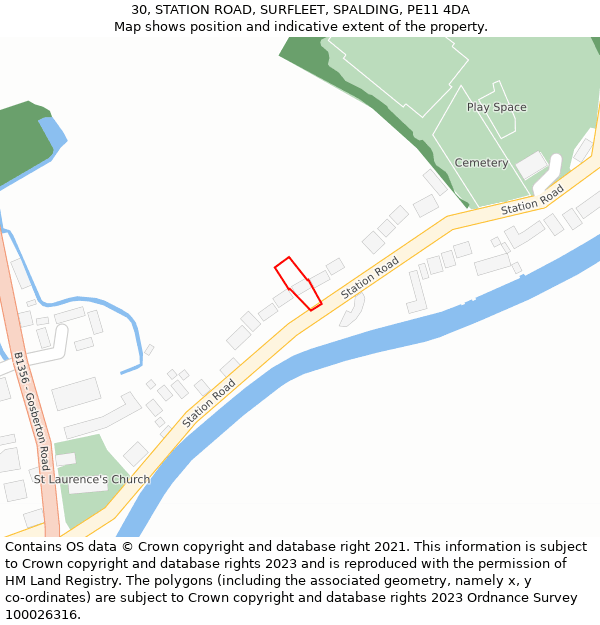 30, STATION ROAD, SURFLEET, SPALDING, PE11 4DA: Location map and indicative extent of plot