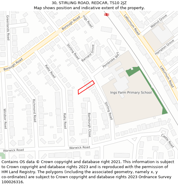 30, STIRLING ROAD, REDCAR, TS10 2JZ: Location map and indicative extent of plot