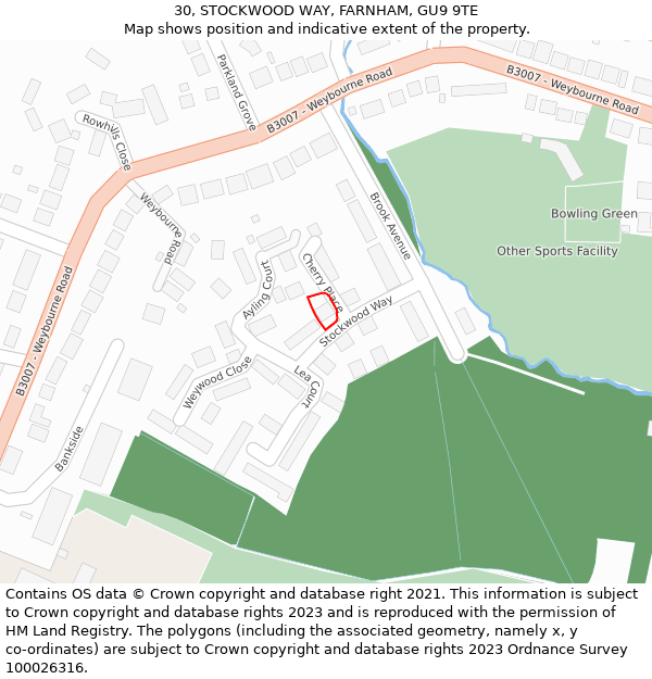 30, STOCKWOOD WAY, FARNHAM, GU9 9TE: Location map and indicative extent of plot