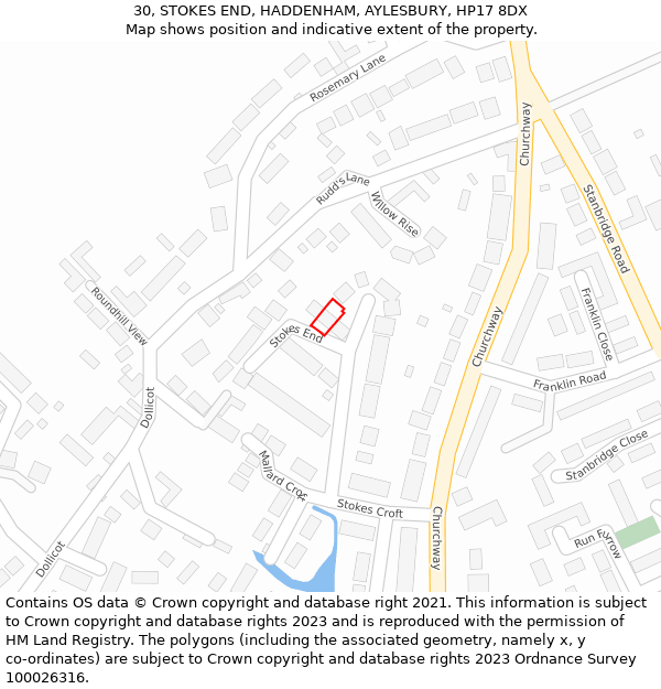 30, STOKES END, HADDENHAM, AYLESBURY, HP17 8DX: Location map and indicative extent of plot