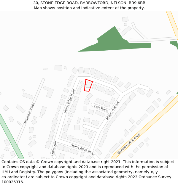 30, STONE EDGE ROAD, BARROWFORD, NELSON, BB9 6BB: Location map and indicative extent of plot