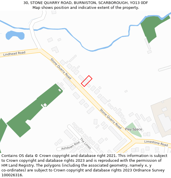 30, STONE QUARRY ROAD, BURNISTON, SCARBOROUGH, YO13 0DF: Location map and indicative extent of plot
