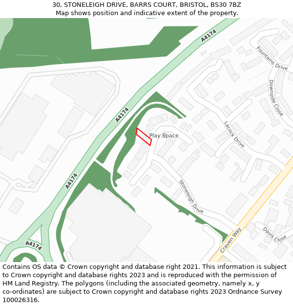 30, STONELEIGH DRIVE, BARRS COURT, BRISTOL, BS30 7BZ: Location map and indicative extent of plot