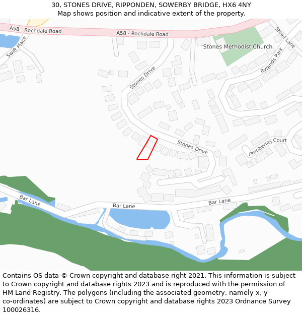 30, STONES DRIVE, RIPPONDEN, SOWERBY BRIDGE, HX6 4NY: Location map and indicative extent of plot