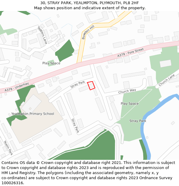 30, STRAY PARK, YEALMPTON, PLYMOUTH, PL8 2HF: Location map and indicative extent of plot