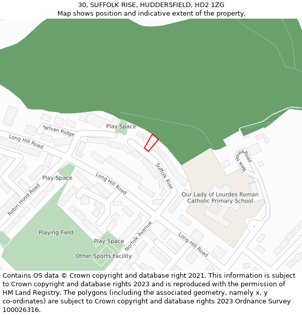 30, SUFFOLK RISE, HUDDERSFIELD, HD2 1ZG: Location map and indicative extent of plot