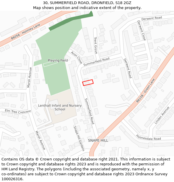 30, SUMMERFIELD ROAD, DRONFIELD, S18 2GZ: Location map and indicative extent of plot