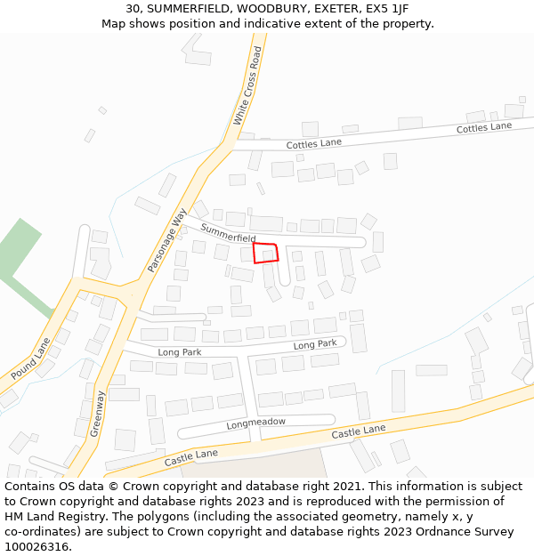 30, SUMMERFIELD, WOODBURY, EXETER, EX5 1JF: Location map and indicative extent of plot