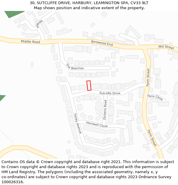 30, SUTCLIFFE DRIVE, HARBURY, LEAMINGTON SPA, CV33 9LT: Location map and indicative extent of plot