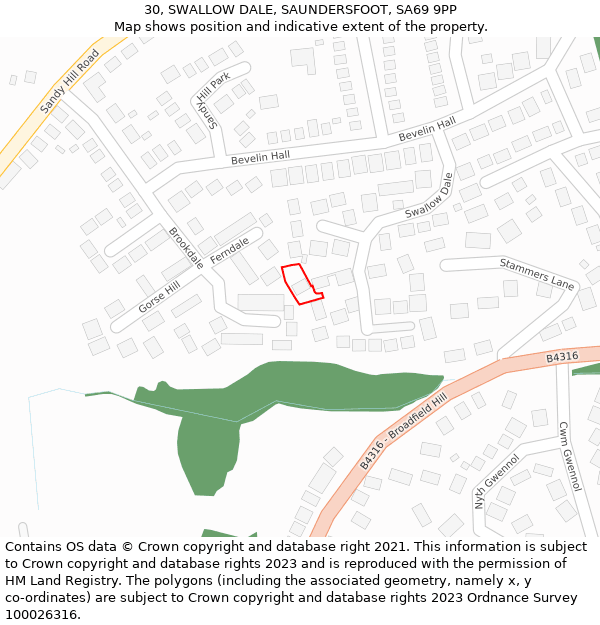 30, SWALLOW DALE, SAUNDERSFOOT, SA69 9PP: Location map and indicative extent of plot