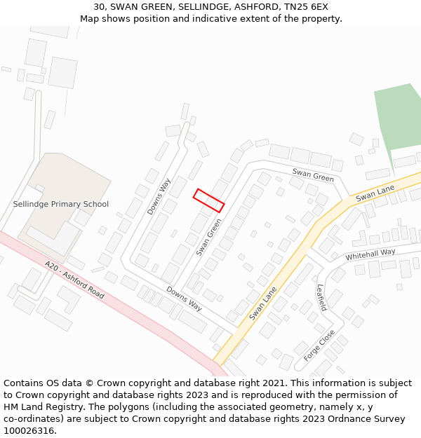 30, SWAN GREEN, SELLINDGE, ASHFORD, TN25 6EX: Location map and indicative extent of plot