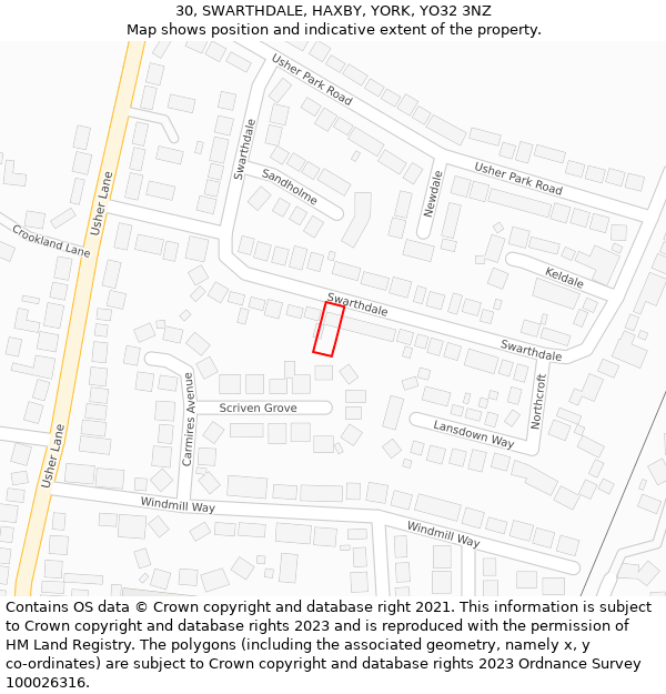 30, SWARTHDALE, HAXBY, YORK, YO32 3NZ: Location map and indicative extent of plot