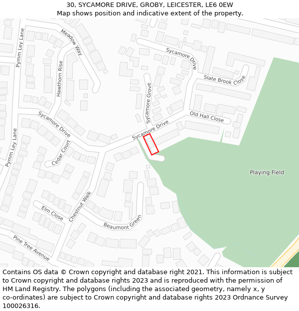 30, SYCAMORE DRIVE, GROBY, LEICESTER, LE6 0EW: Location map and indicative extent of plot