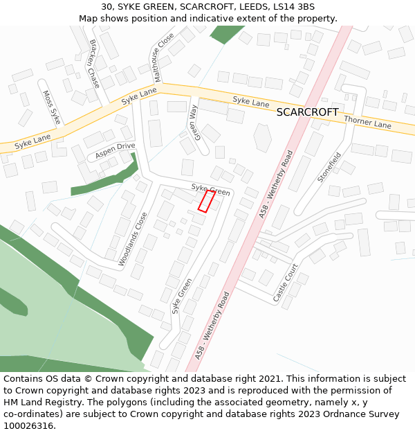 30, SYKE GREEN, SCARCROFT, LEEDS, LS14 3BS: Location map and indicative extent of plot