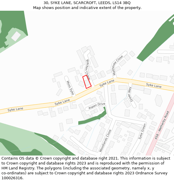 30, SYKE LANE, SCARCROFT, LEEDS, LS14 3BQ: Location map and indicative extent of plot