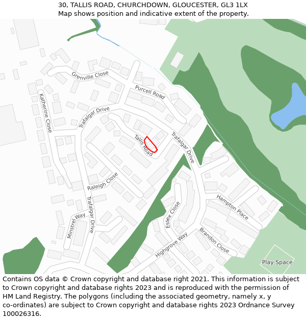 30, TALLIS ROAD, CHURCHDOWN, GLOUCESTER, GL3 1LX: Location map and indicative extent of plot