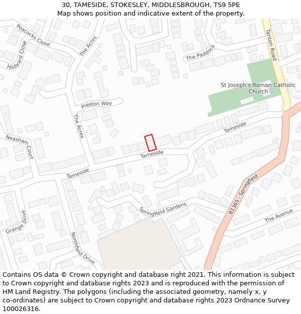 30, TAMESIDE, STOKESLEY, MIDDLESBROUGH, TS9 5PE: Location map and indicative extent of plot