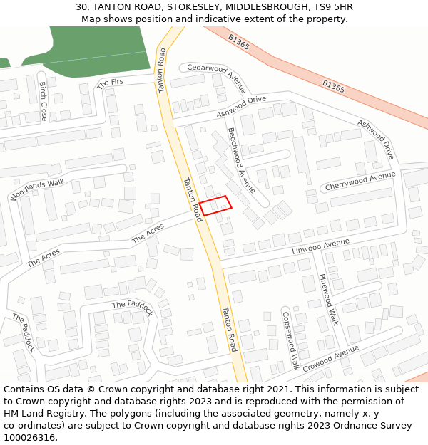 30, TANTON ROAD, STOKESLEY, MIDDLESBROUGH, TS9 5HR: Location map and indicative extent of plot