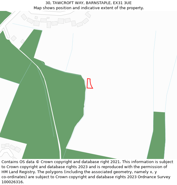 30, TAWCROFT WAY, BARNSTAPLE, EX31 3UE: Location map and indicative extent of plot