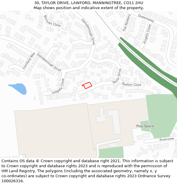 30, TAYLOR DRIVE, LAWFORD, MANNINGTREE, CO11 2HU: Location map and indicative extent of plot