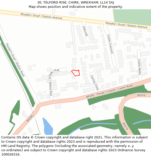 30, TELFORD RISE, CHIRK, WREXHAM, LL14 5AJ: Location map and indicative extent of plot