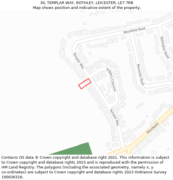 30, TEMPLAR WAY, ROTHLEY, LEICESTER, LE7 7RB: Location map and indicative extent of plot