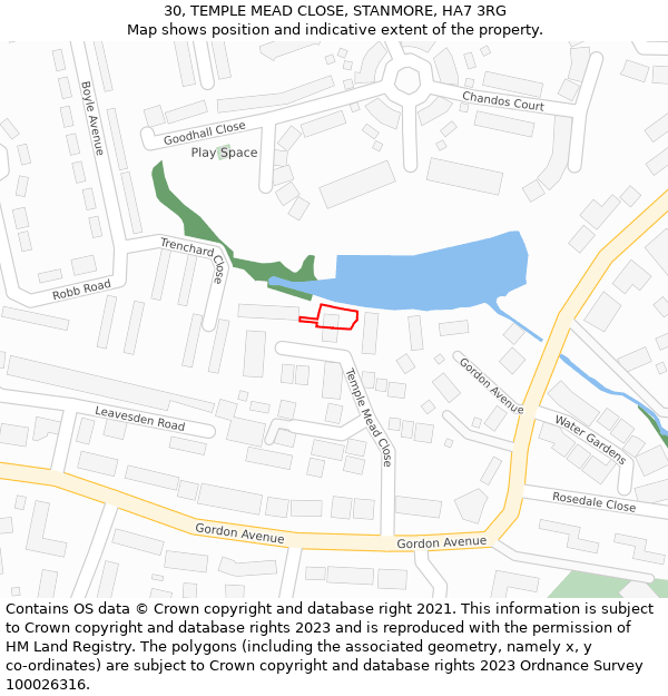 30, TEMPLE MEAD CLOSE, STANMORE, HA7 3RG: Location map and indicative extent of plot