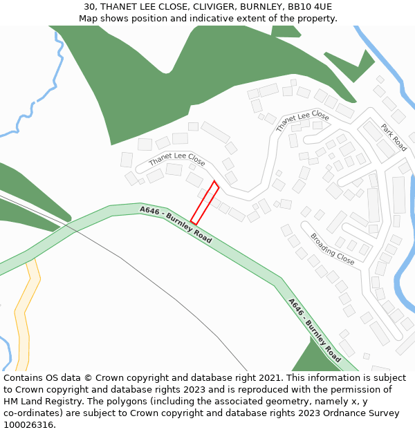 30, THANET LEE CLOSE, CLIVIGER, BURNLEY, BB10 4UE: Location map and indicative extent of plot