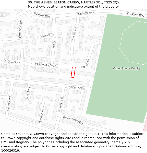 30, THE ASHES, SEATON CAREW, HARTLEPOOL, TS25 2QY: Location map and indicative extent of plot