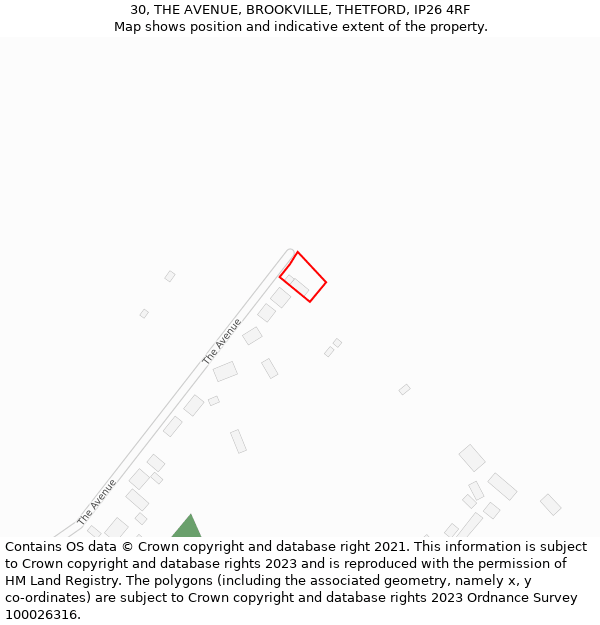 30, THE AVENUE, BROOKVILLE, THETFORD, IP26 4RF: Location map and indicative extent of plot