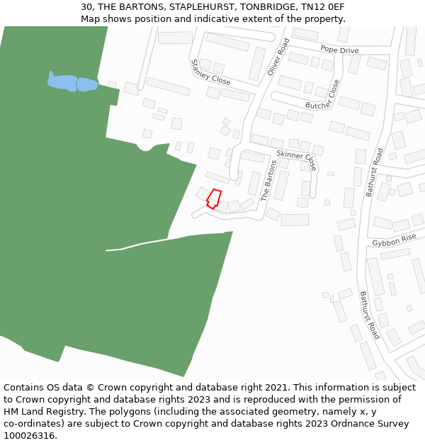 30, THE BARTONS, STAPLEHURST, TONBRIDGE, TN12 0EF: Location map and indicative extent of plot