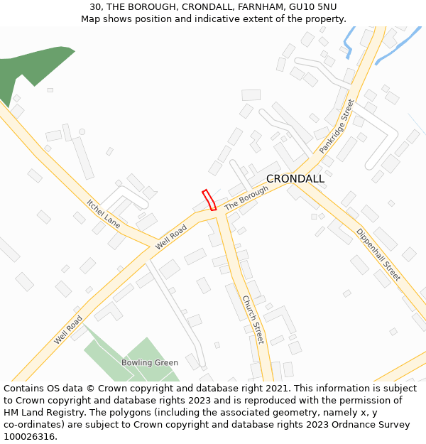 30, THE BOROUGH, CRONDALL, FARNHAM, GU10 5NU: Location map and indicative extent of plot