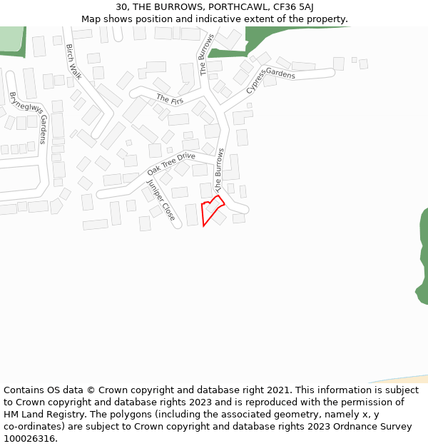 30, THE BURROWS, PORTHCAWL, CF36 5AJ: Location map and indicative extent of plot