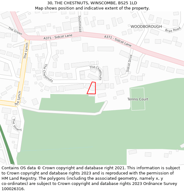 30, THE CHESTNUTS, WINSCOMBE, BS25 1LD: Location map and indicative extent of plot