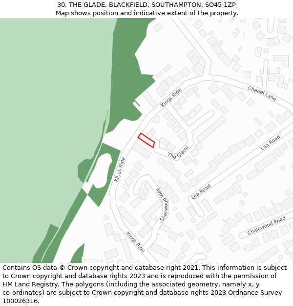 30, THE GLADE, BLACKFIELD, SOUTHAMPTON, SO45 1ZP: Location map and indicative extent of plot