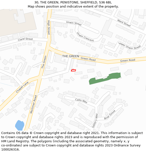 30, THE GREEN, PENISTONE, SHEFFIELD, S36 6BL: Location map and indicative extent of plot