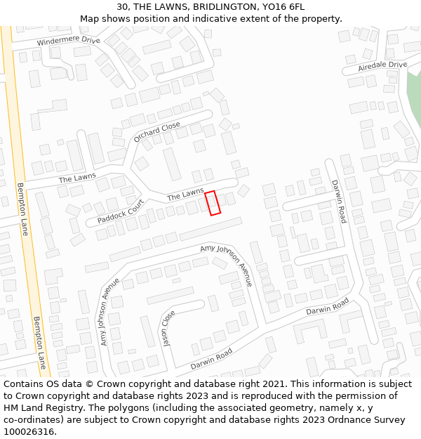 30, THE LAWNS, BRIDLINGTON, YO16 6FL: Location map and indicative extent of plot